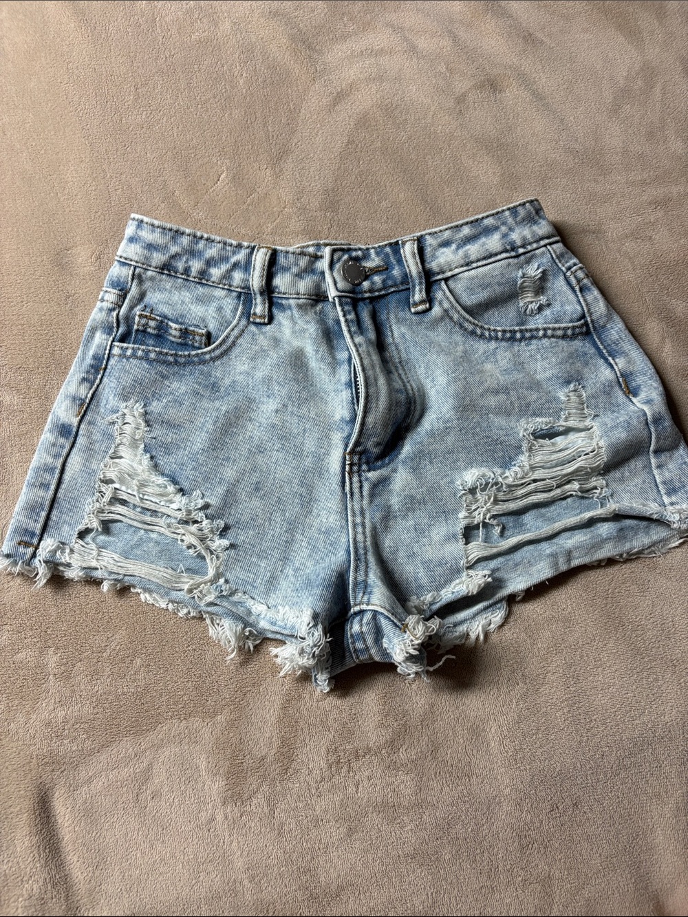 Light Blue Distressed Denim Shorts